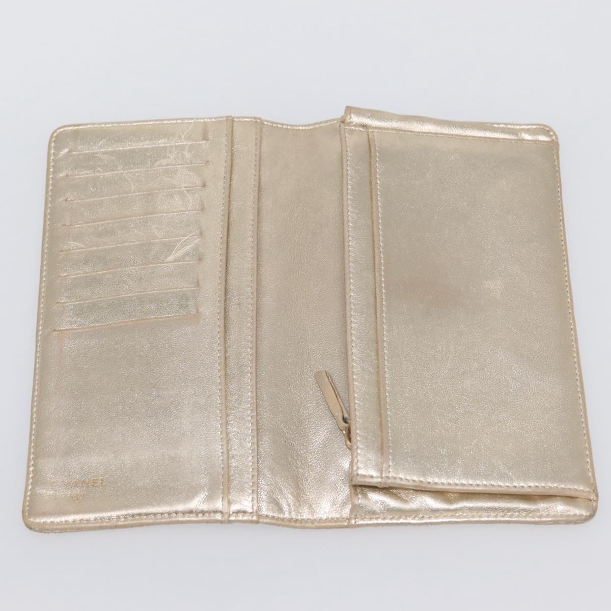 CHANEL Matelasse Long Wallet Lamb Skin Gold CC Auth 143008