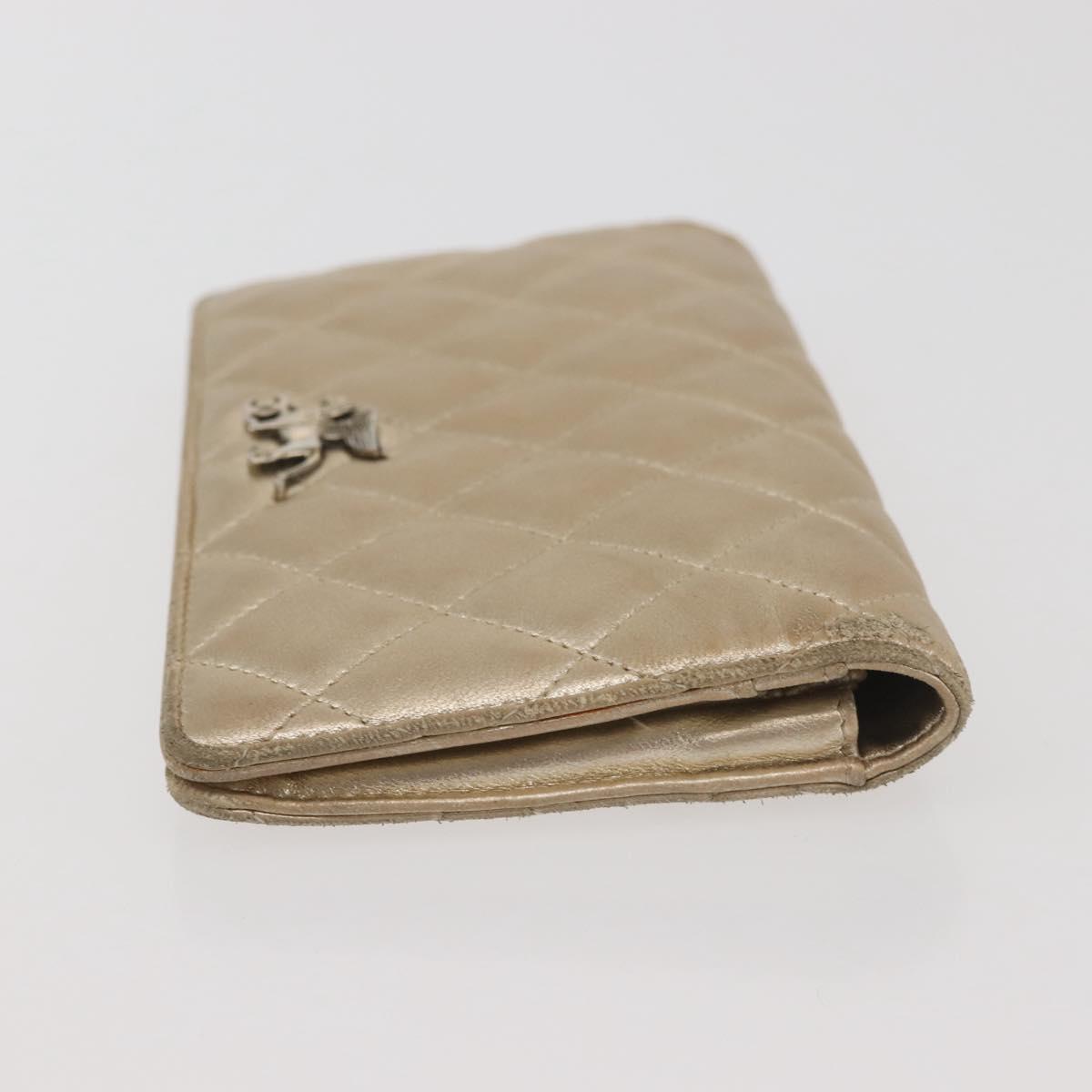 CHANEL Matelasse Long Wallet Lamb Skin Gold CC Auth 143008
