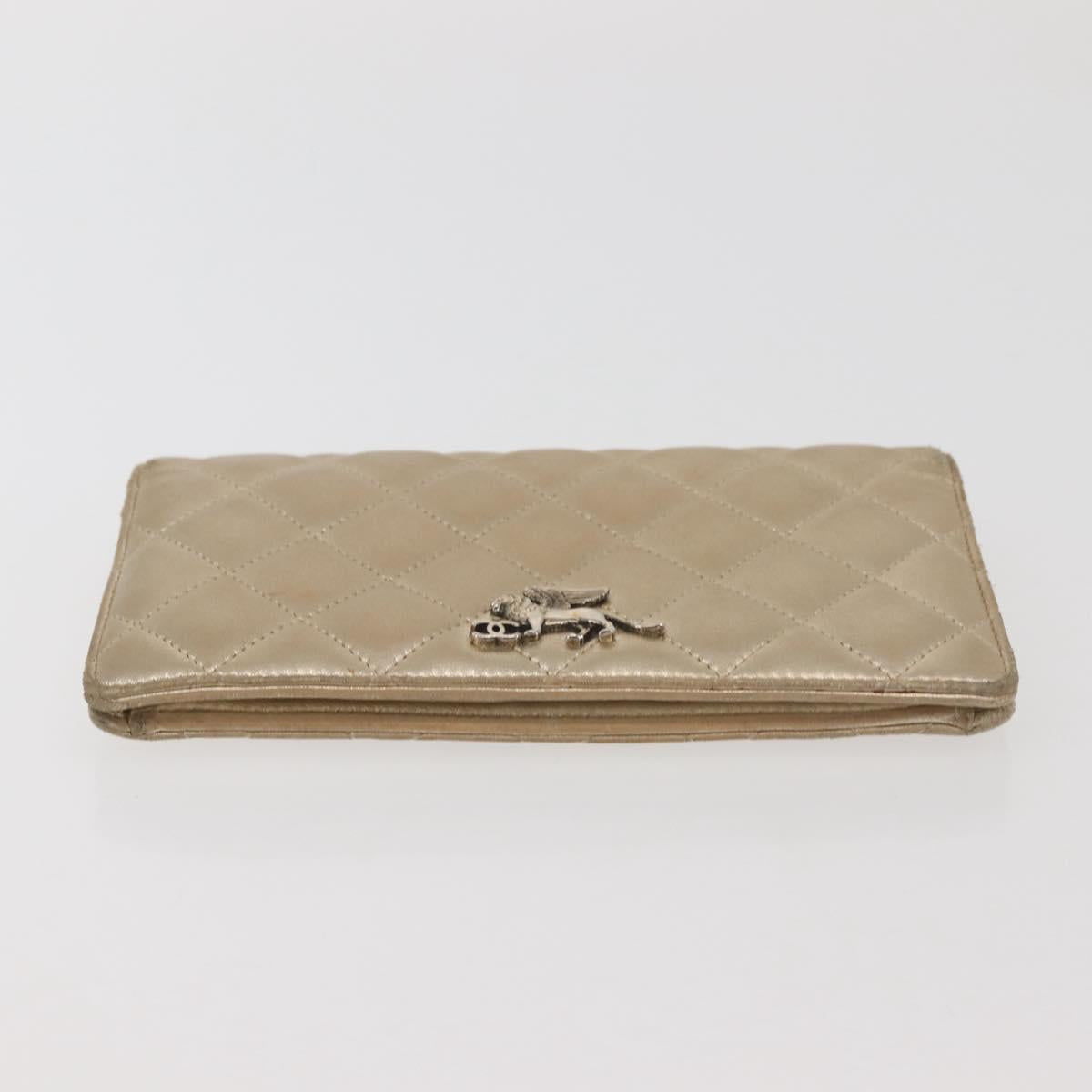 CHANEL Matelasse Long Wallet Lamb Skin Gold CC Auth 143008