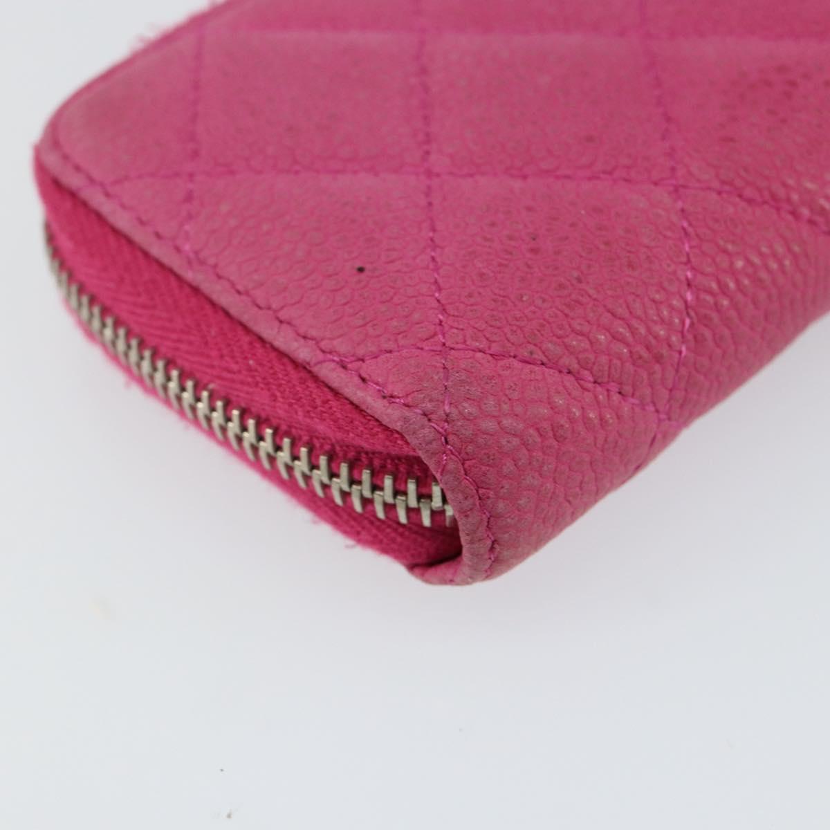 CHANEL Matelasse Coin Purse Caviar Skin Pink Silver CC Auth 143010