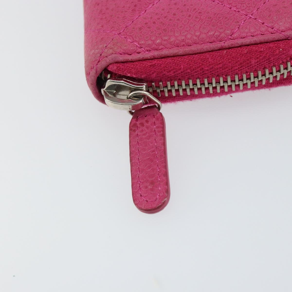 CHANEL Matelasse Coin Purse Caviar Skin Pink Silver CC Auth 143010