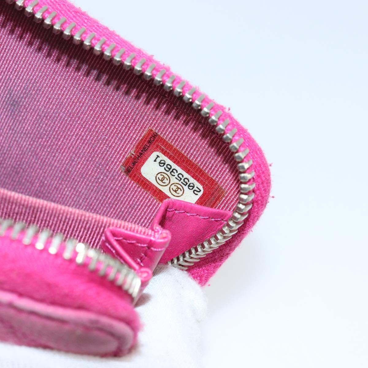 CHANEL Matelasse Coin Purse Caviar Skin Pink Silver CC Auth 143010
