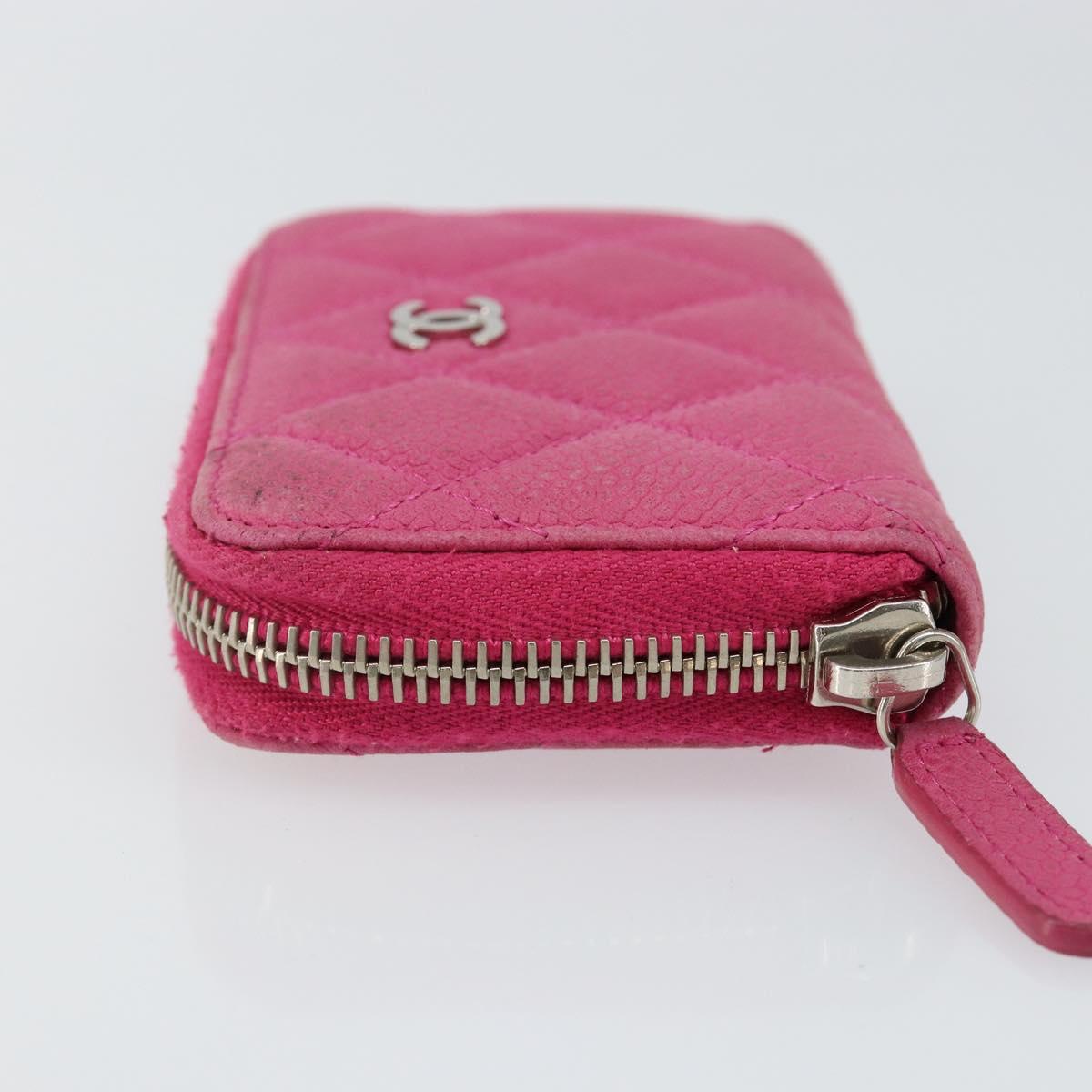 CHANEL Matelasse Coin Purse Caviar Skin Pink Silver CC Auth 143010