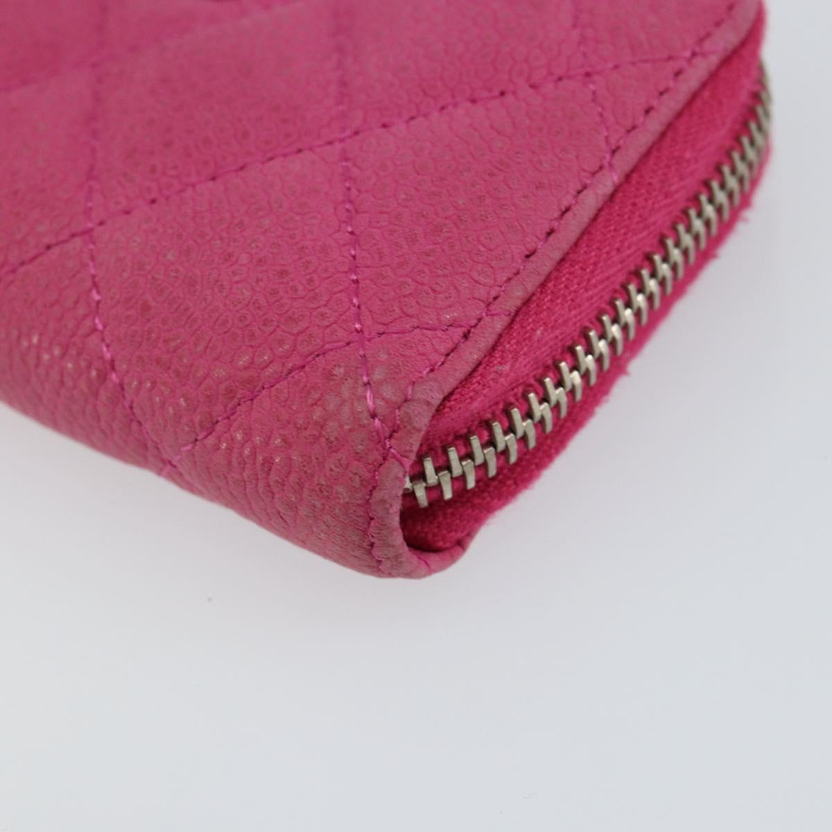 CHANEL Matelasse Coin Purse Caviar Skin Pink Silver CC Auth 143010