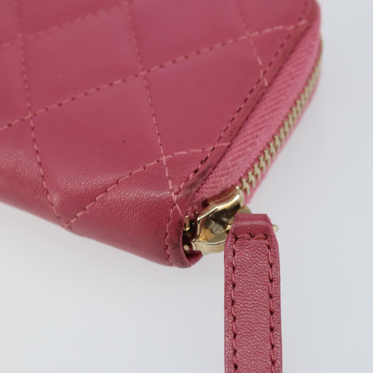 CHANEL Matelasse Coin Purse Lamb Skin Pink Silver CC Auth 143011