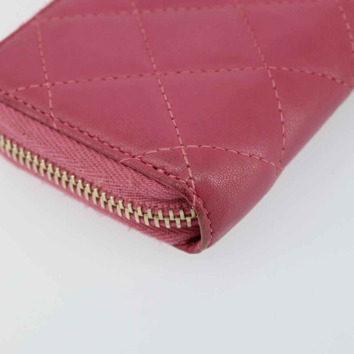 CHANEL Matelasse Coin Purse Lamb Skin Pink Silver CC Auth 143011