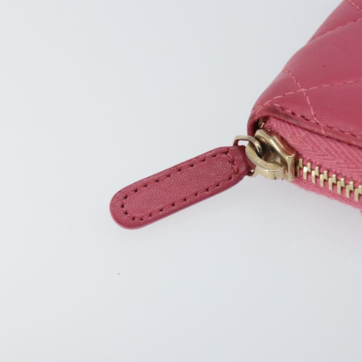CHANEL Matelasse Coin Purse Lamb Skin Pink Silver CC Auth 143011