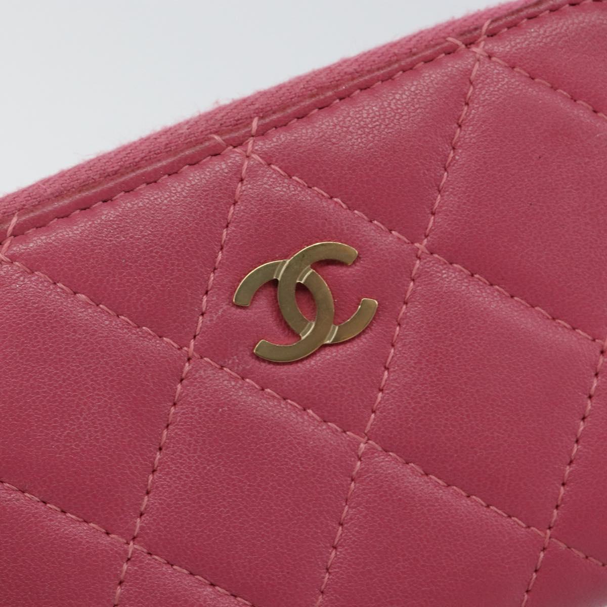 CHANEL Matelasse Coin Purse Lamb Skin Pink Silver CC Auth 143011