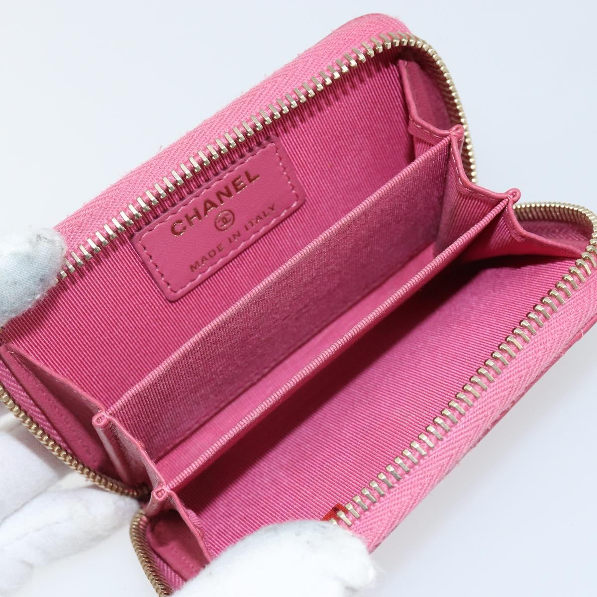 CHANEL Matelasse Coin Purse Lamb Skin Pink Silver CC Auth 143011