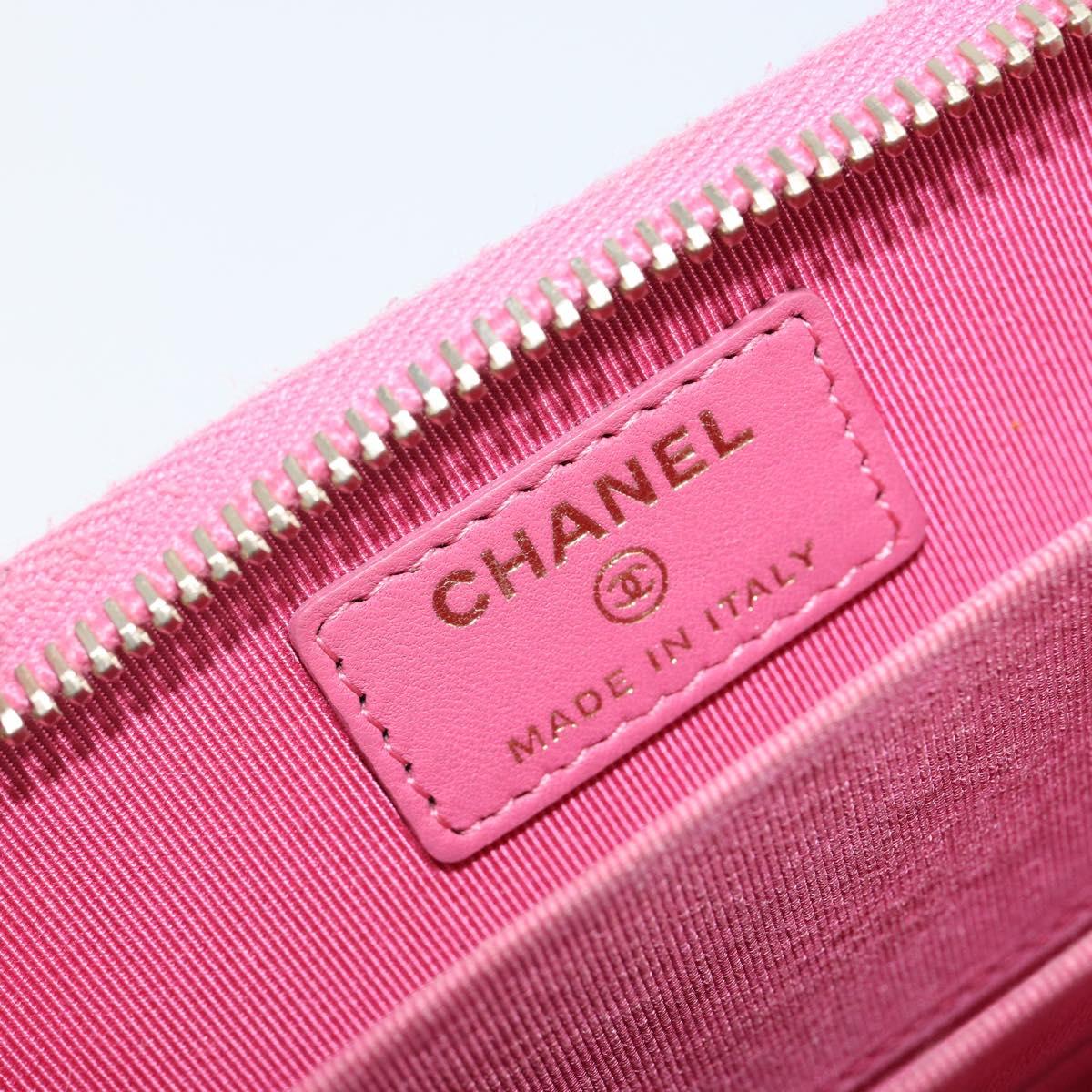 CHANEL Matelasse Coin Purse Lamb Skin Pink Silver CC Auth 143011