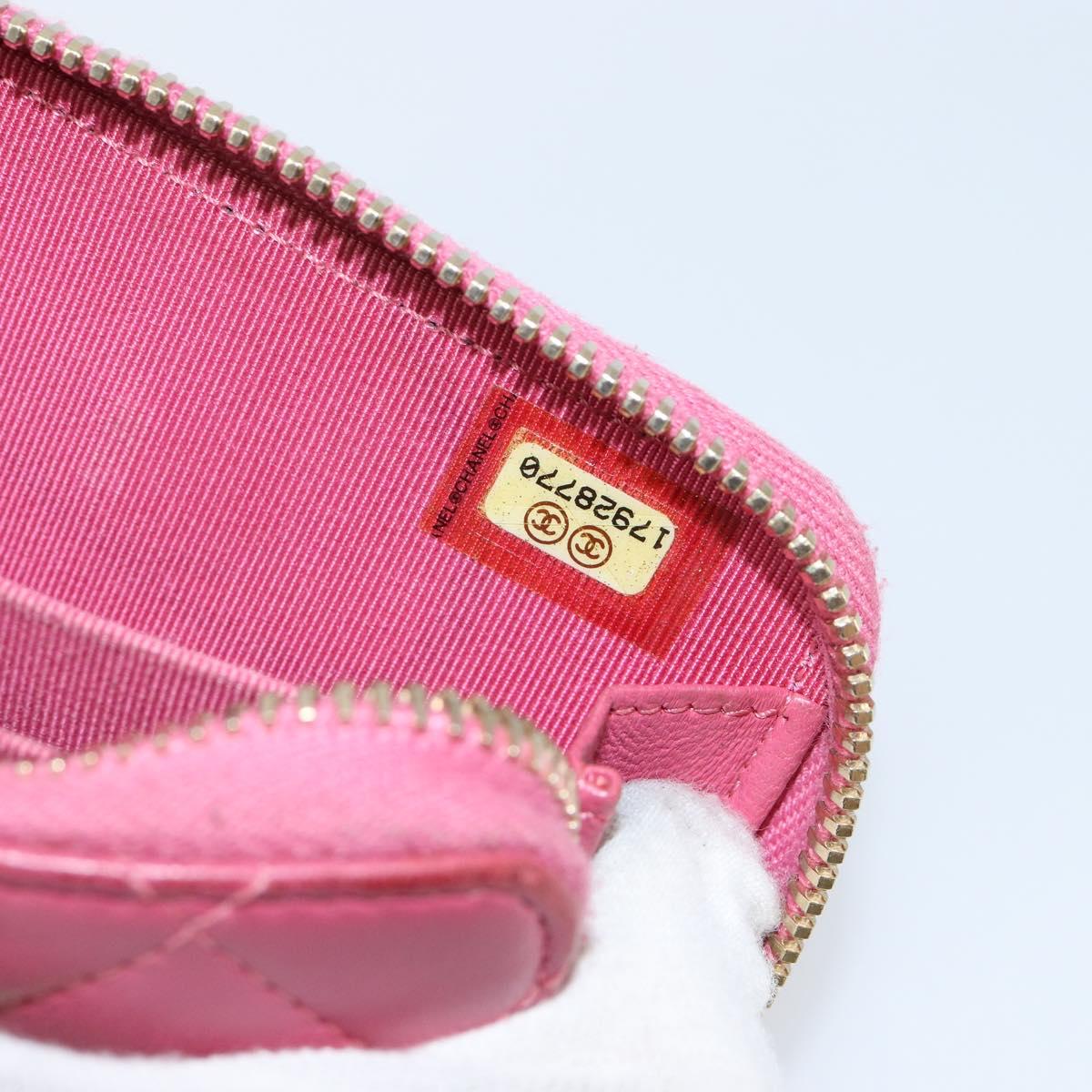 CHANEL Matelasse Coin Purse Lamb Skin Pink Silver CC Auth 143011