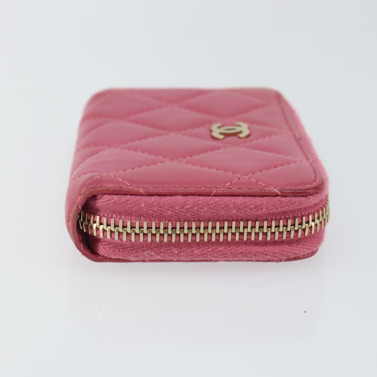 CHANEL Matelasse Coin Purse Lamb Skin Pink Silver CC Auth 143011