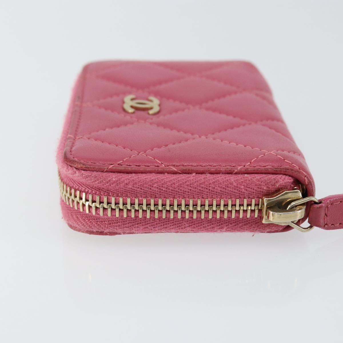 CHANEL Matelasse Coin Purse Lamb Skin Pink Silver CC Auth 143011