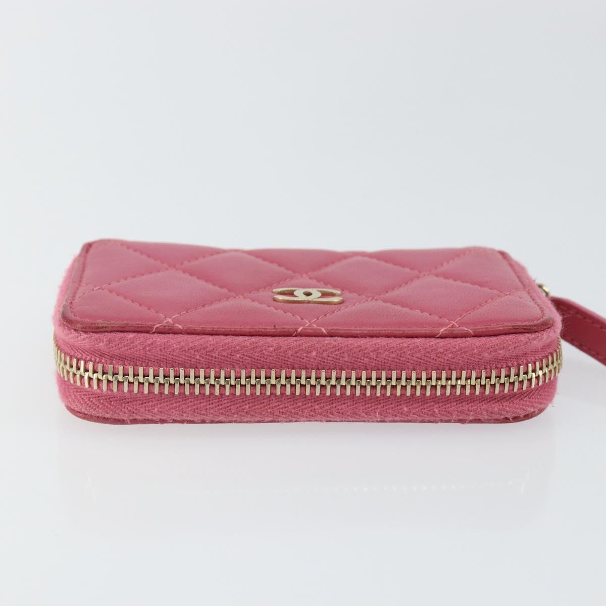 CHANEL Matelasse Coin Purse Lamb Skin Pink Silver CC Auth 143011