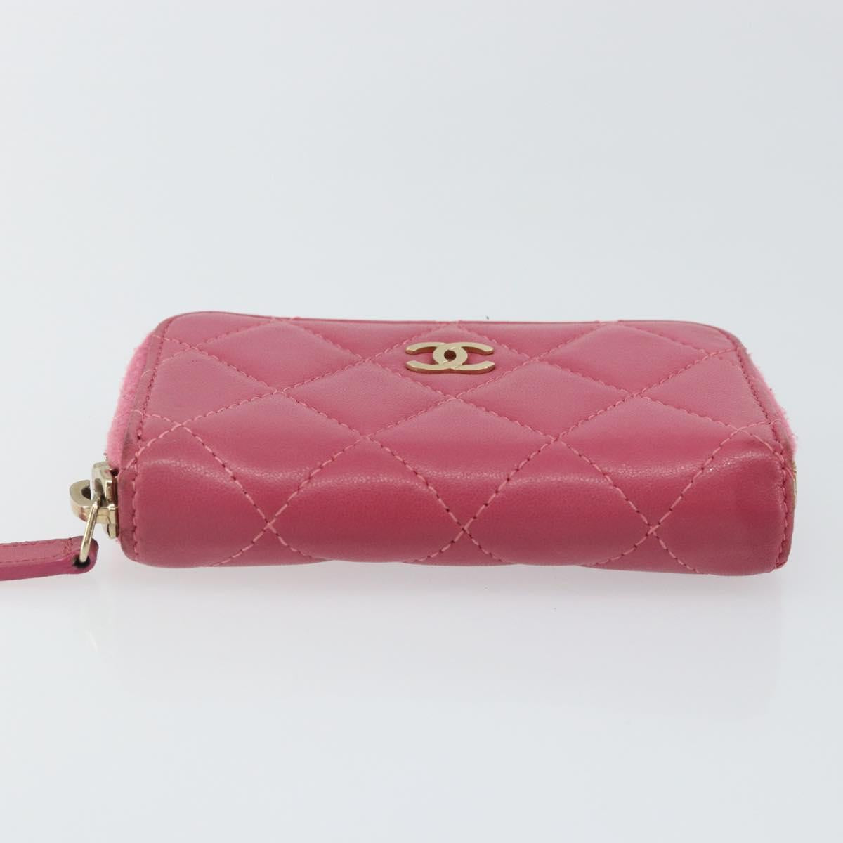 CHANEL Matelasse Coin Purse Lamb Skin Pink Silver CC Auth 143011