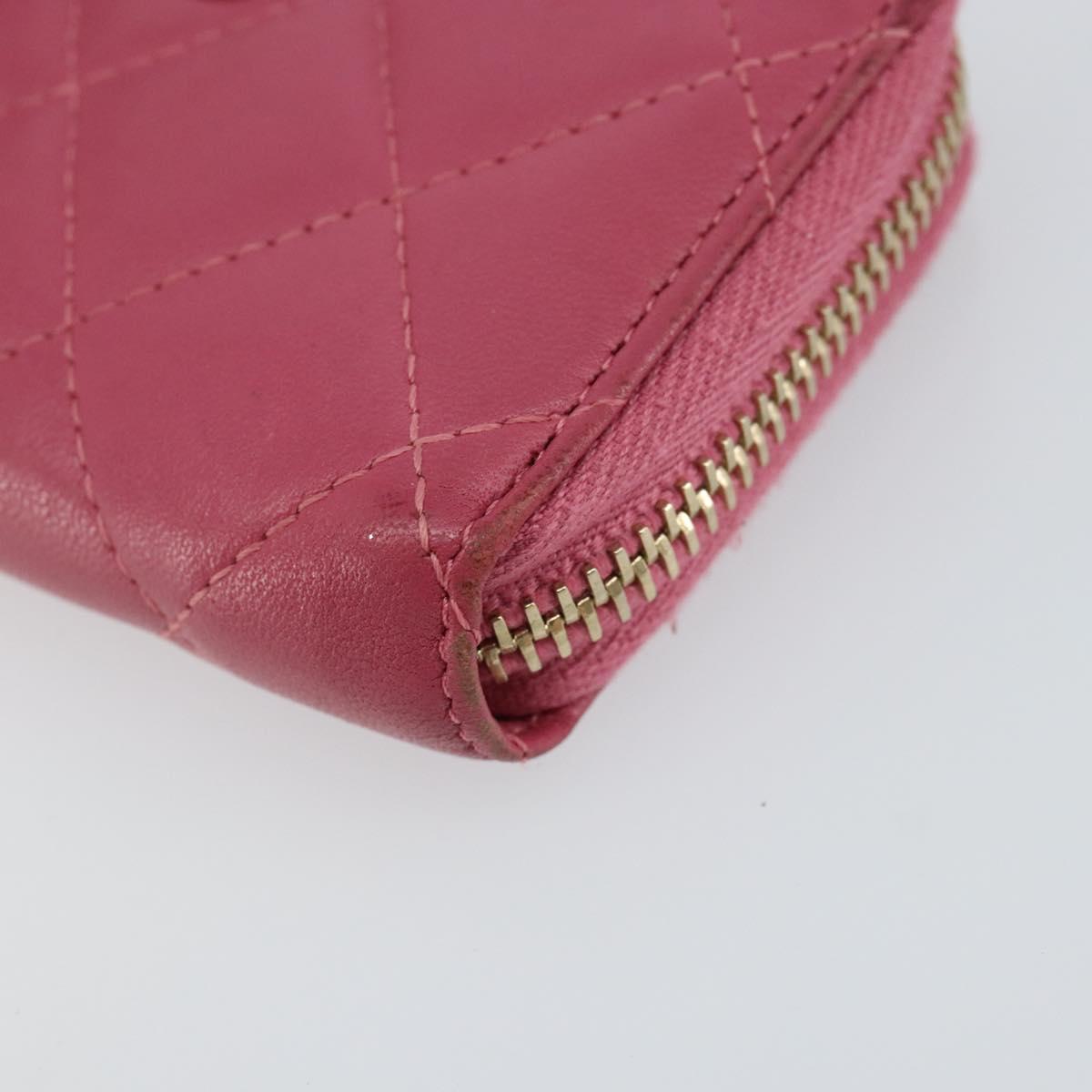 CHANEL Matelasse Coin Purse Lamb Skin Pink Silver CC Auth 143011