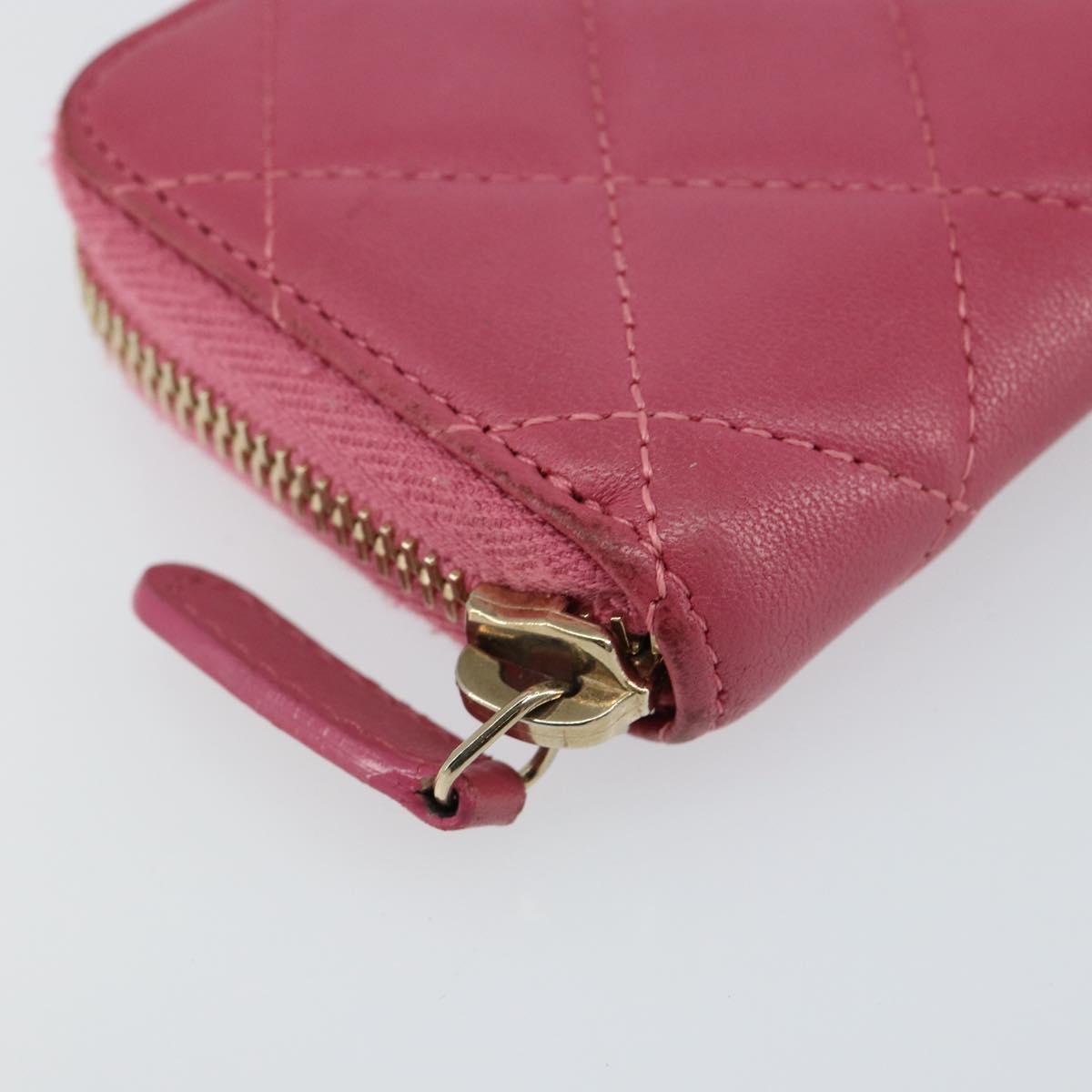 CHANEL Matelasse Coin Purse Lamb Skin Pink Silver CC Auth 143011