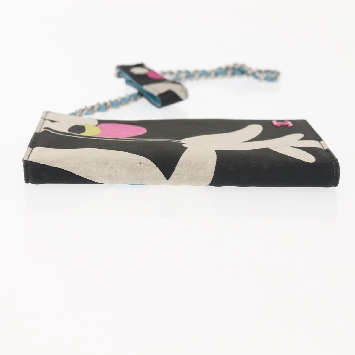 CHANEL Chain Compact Wallet Satin Black CC Auth 143013