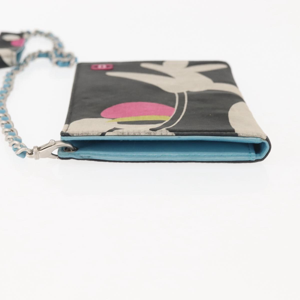 CHANEL Chain Compact Wallet Satin Black CC Auth 143013