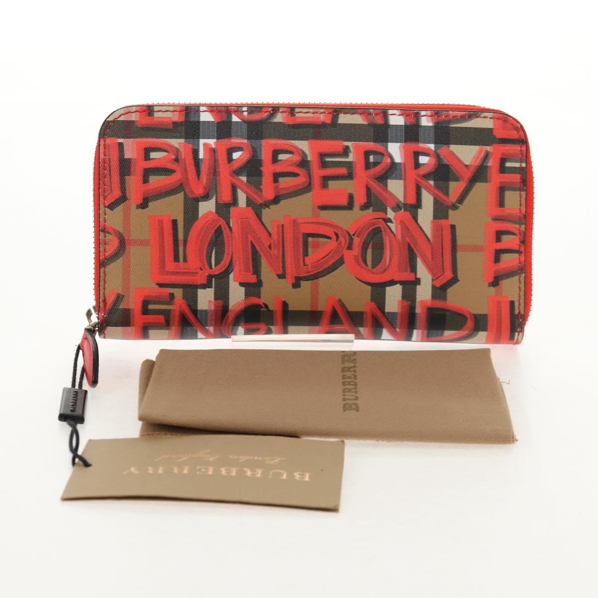 BURBERRY Nova Check Graffiti Long Wallet PVC Beige Auth 143015M