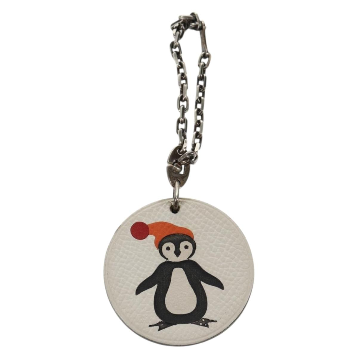 HERMES Bag Charm Leather White Auth 143016