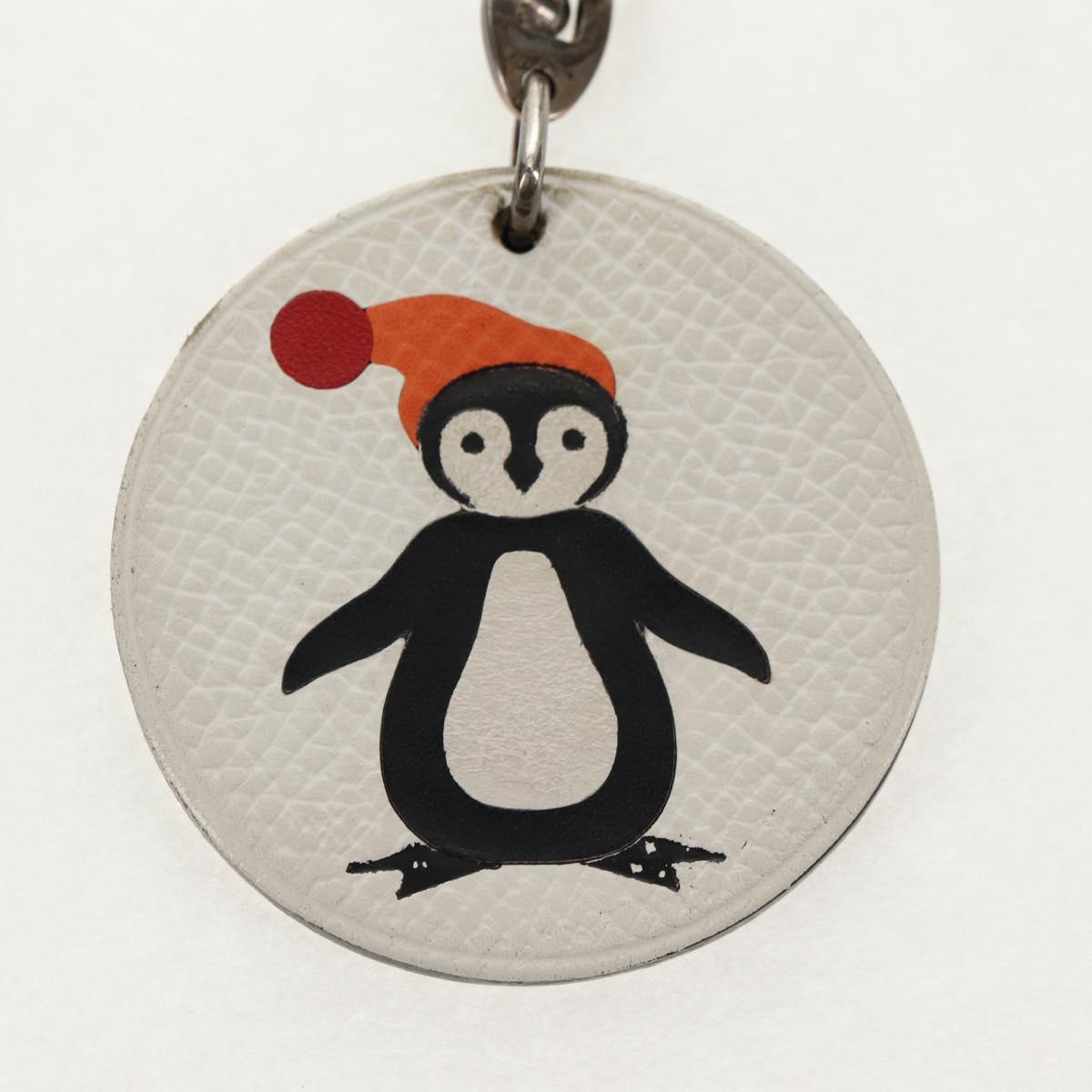 HERMES Bag Charm Leather White Auth 143016