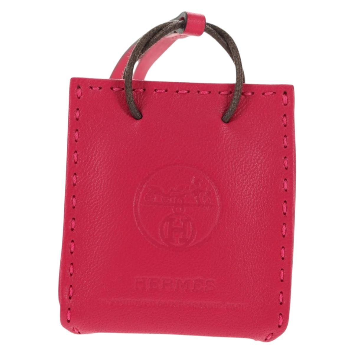 HERMES Sac Orange Charm Leather Pink Auth 143017M