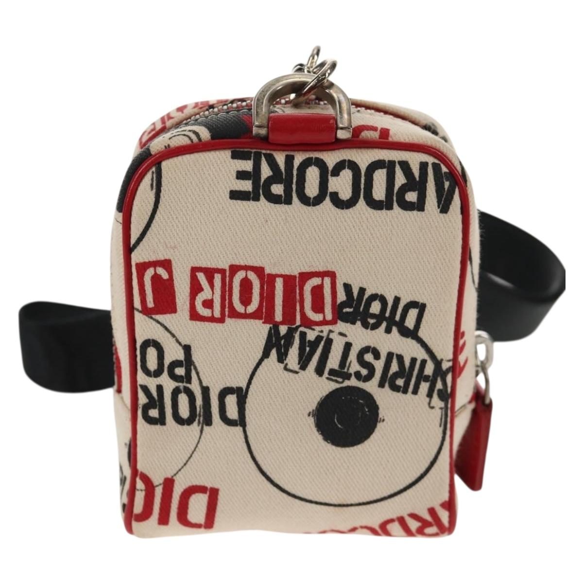 Christian Dior Hardcore Pouch Canvas White Red Auth 143024V