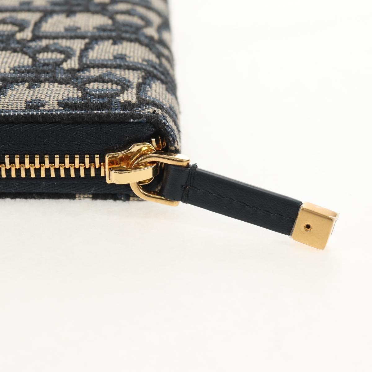 Christian Dior Trotter Canvas Oblique Jacquard Long Wallet Navy Auth 143038SAM