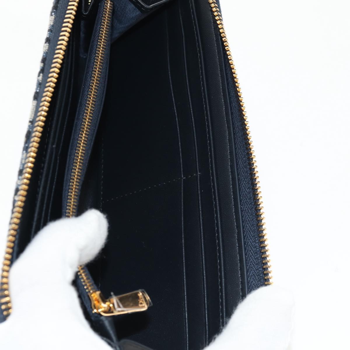 Christian Dior Trotter Canvas Oblique Jacquard Long Wallet Navy Auth 143038SAM