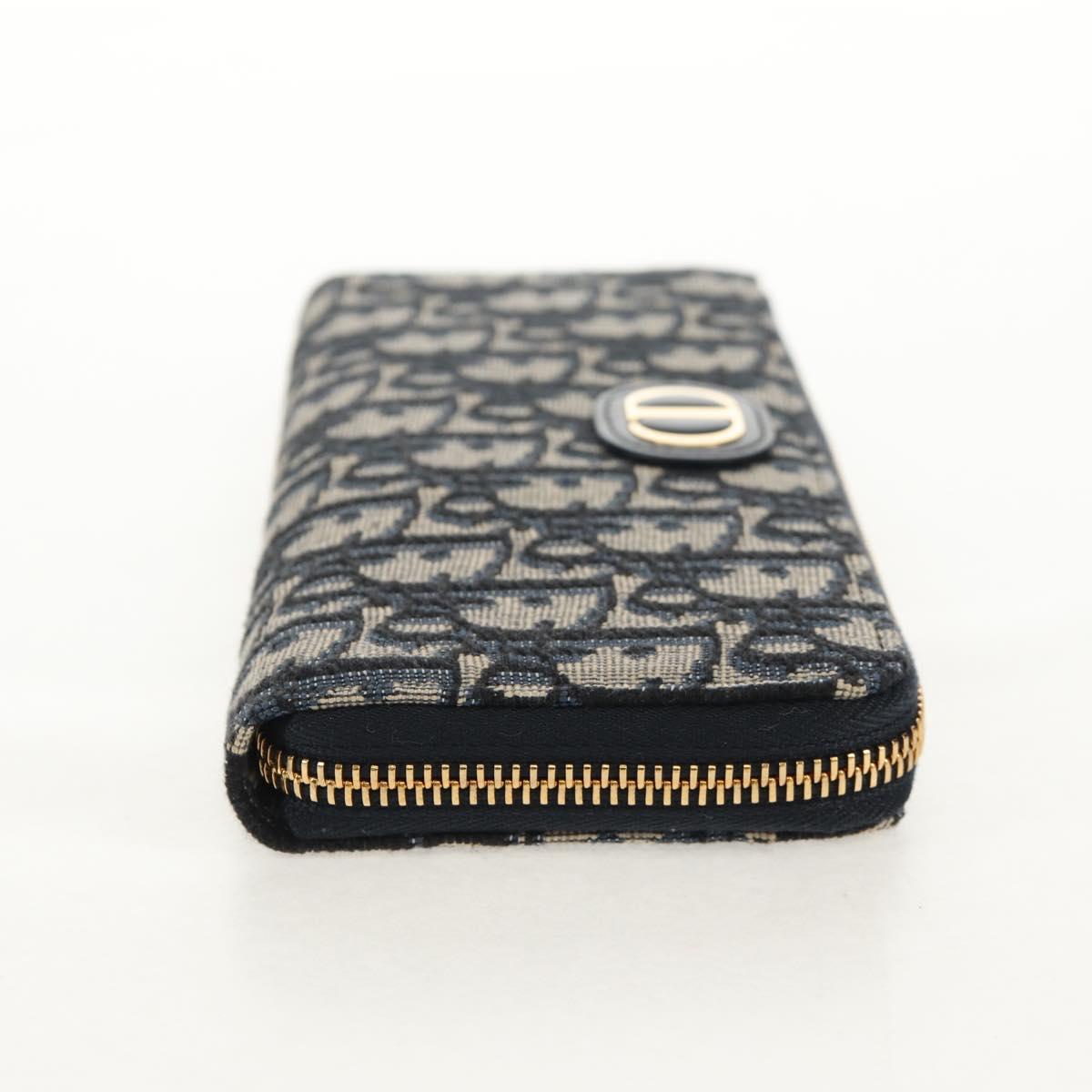 Christian Dior Trotter Canvas Oblique Jacquard Long Wallet Navy Auth 143038SAM