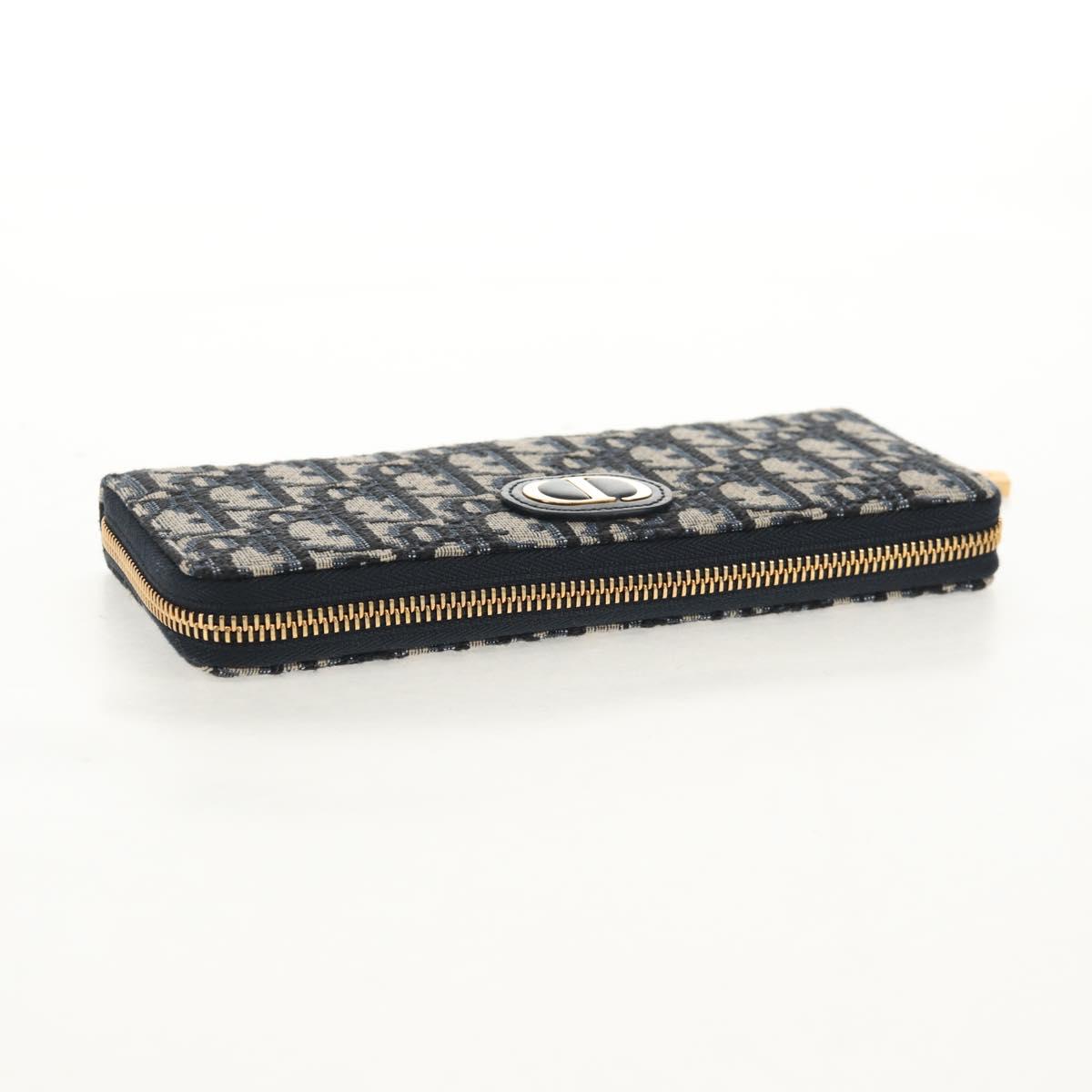 Christian Dior Trotter Canvas Oblique Jacquard Long Wallet Navy Auth 143038SAM