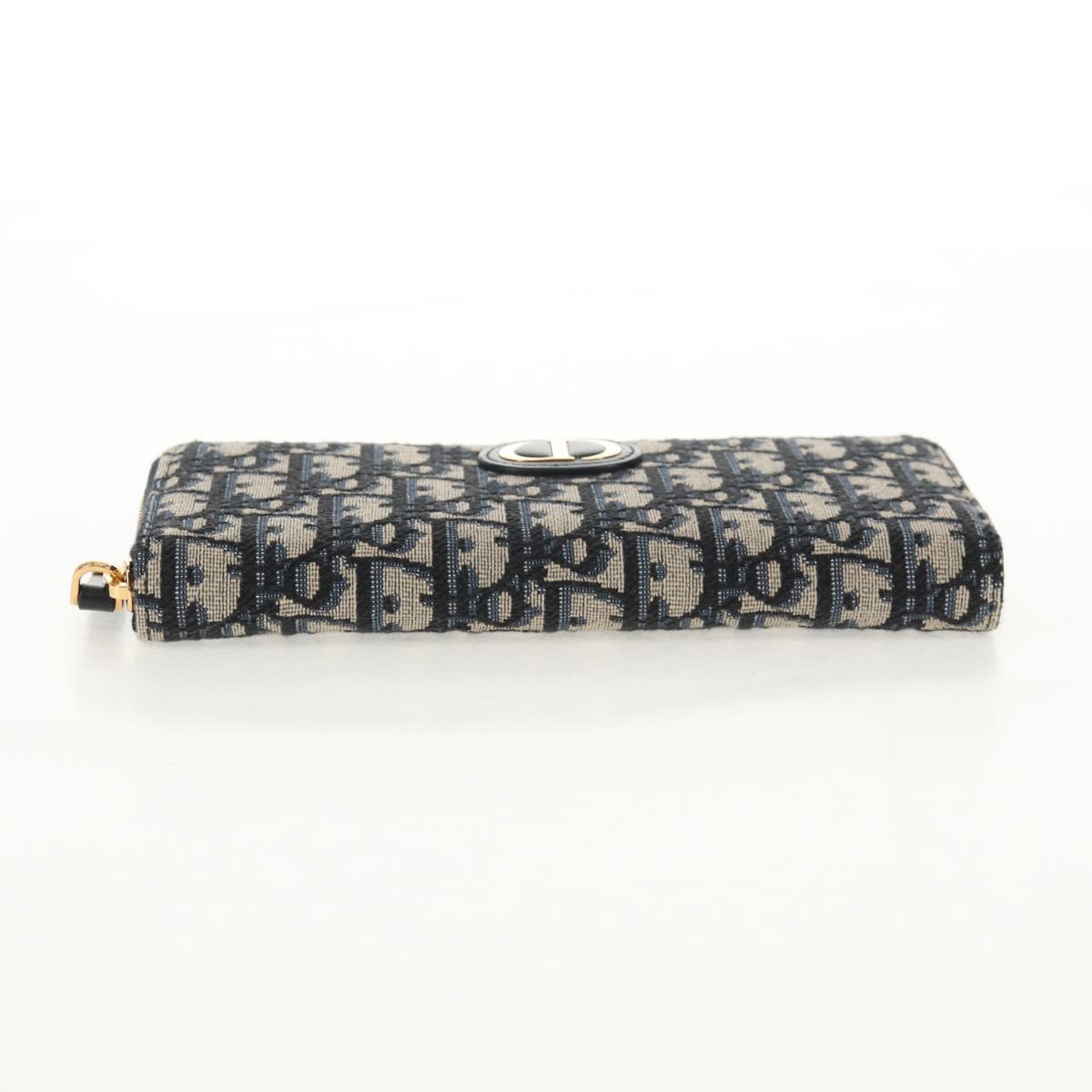 Christian Dior Trotter Canvas Oblique Jacquard Long Wallet Navy Auth 143038SAM