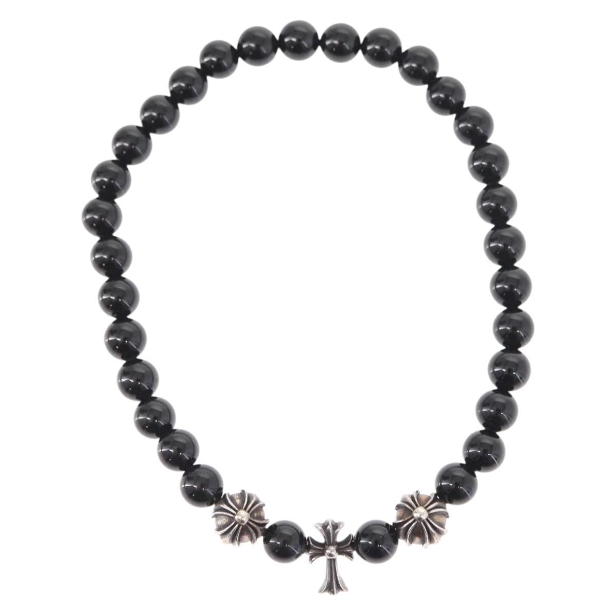 Chrome Hearts CH Cross Onyx 0.2"" Bead Bracelet Bracelet Ag925 Auth 143051M