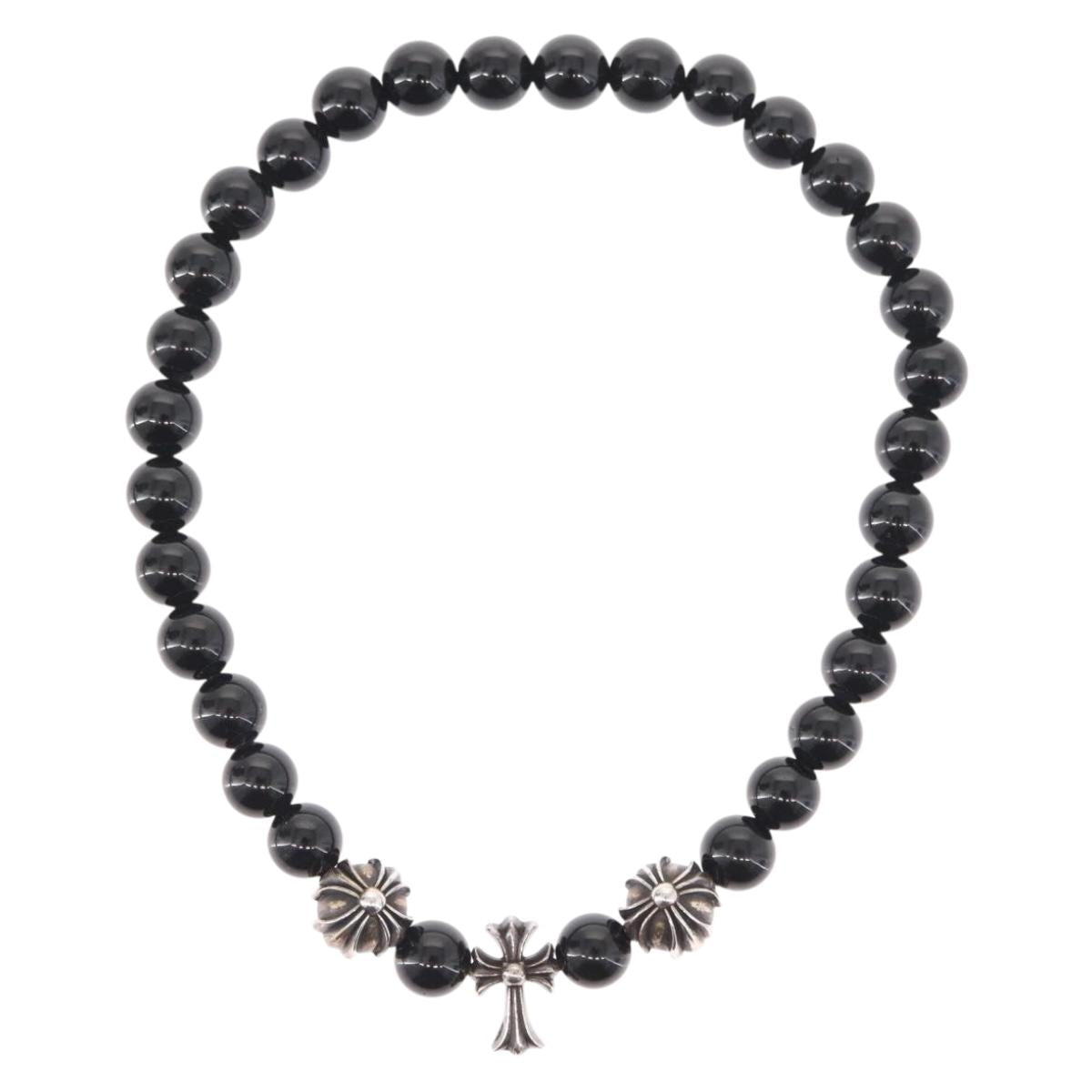 Chrome Hearts CH Cross Onyx 0.2"" Bead Bracelet Bracelet Ag925 Auth 143051M