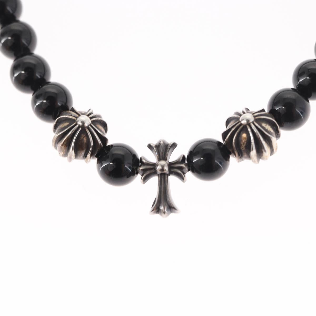 Chrome Hearts CH Cross Onyx 0.2"" Bead Bracelet Bracelet Ag925 Auth 143051M