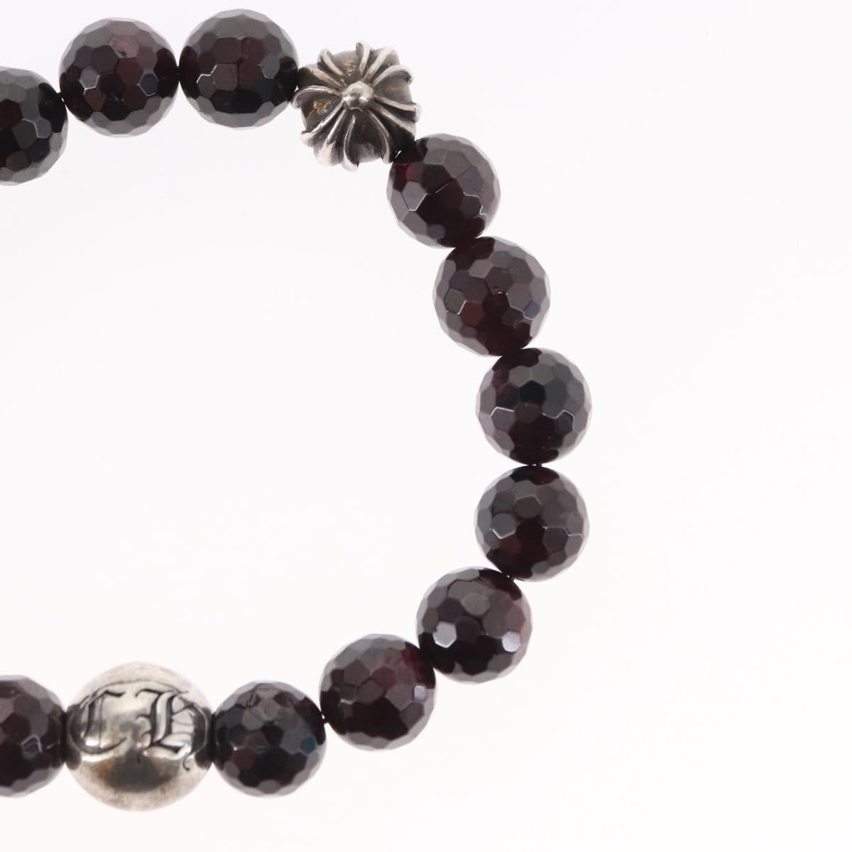 Chrome Hearts CH Plus Cross Ball Garnet 0.4"" Bead Bracelet Ag925 Auth 143052M