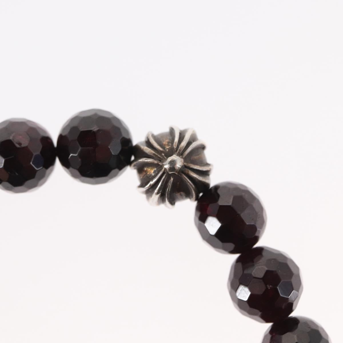 Chrome Hearts CH Plus Cross Ball Garnet 0.4"" Bead Bracelet Ag925 Auth 143052M