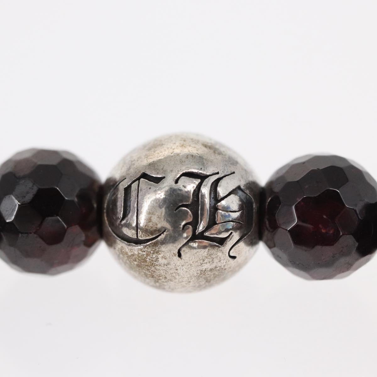 Chrome Hearts CH Plus Cross Ball Garnet 0.4"" Bead Bracelet Ag925 Auth 143052M