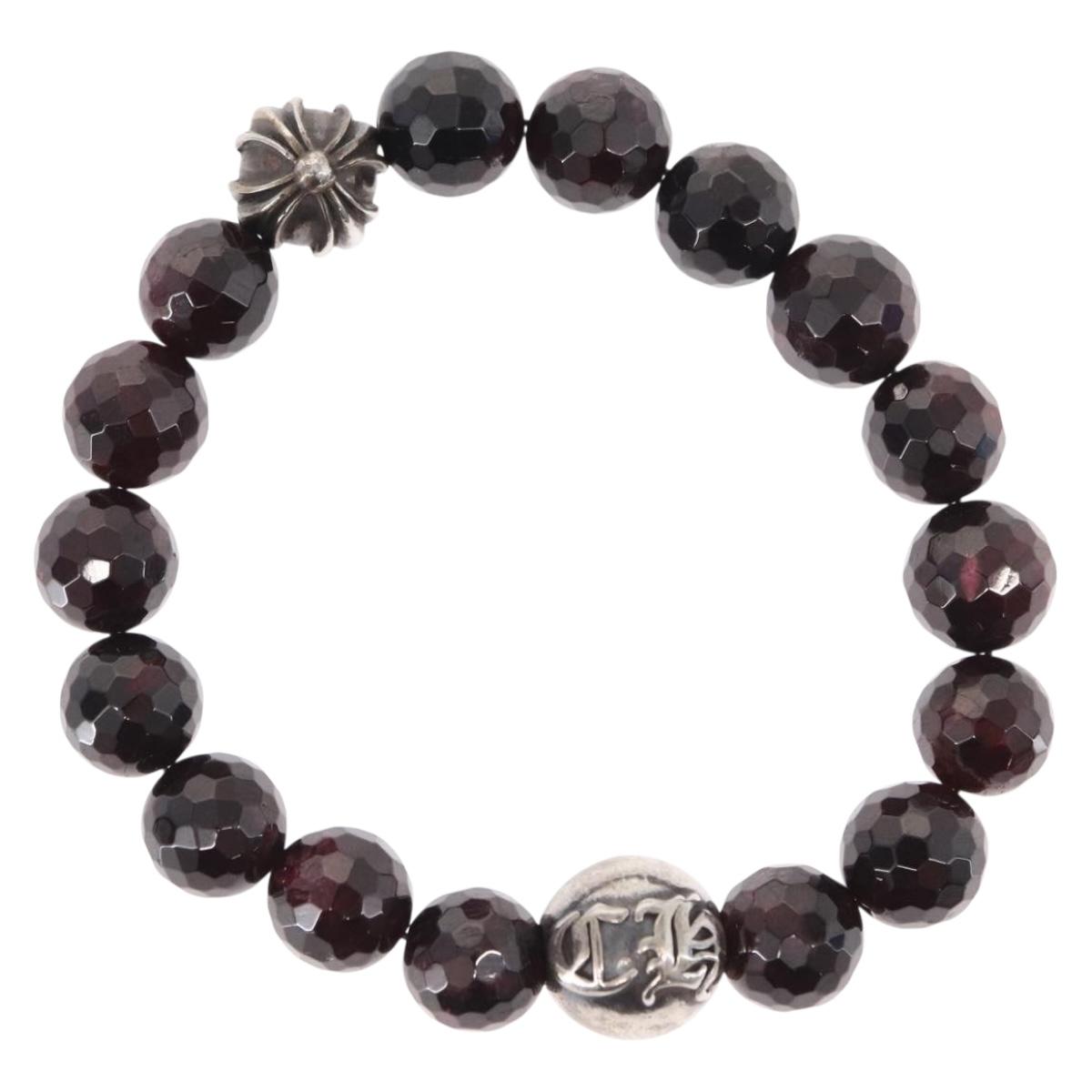 Chrome Hearts CH Plus Cross Ball Garnet 0.4"" Bead Bracelet Ag925 Auth 143052M
