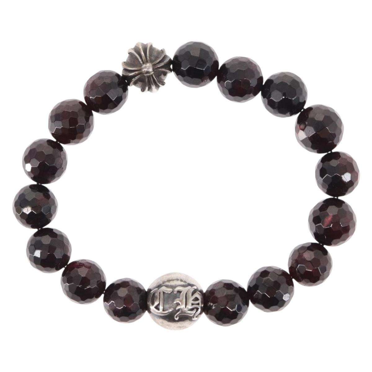 Chrome Hearts CH Plus Cross Ball Garnet 0.4"" Bead Bracelet Ag925 Auth 143052M