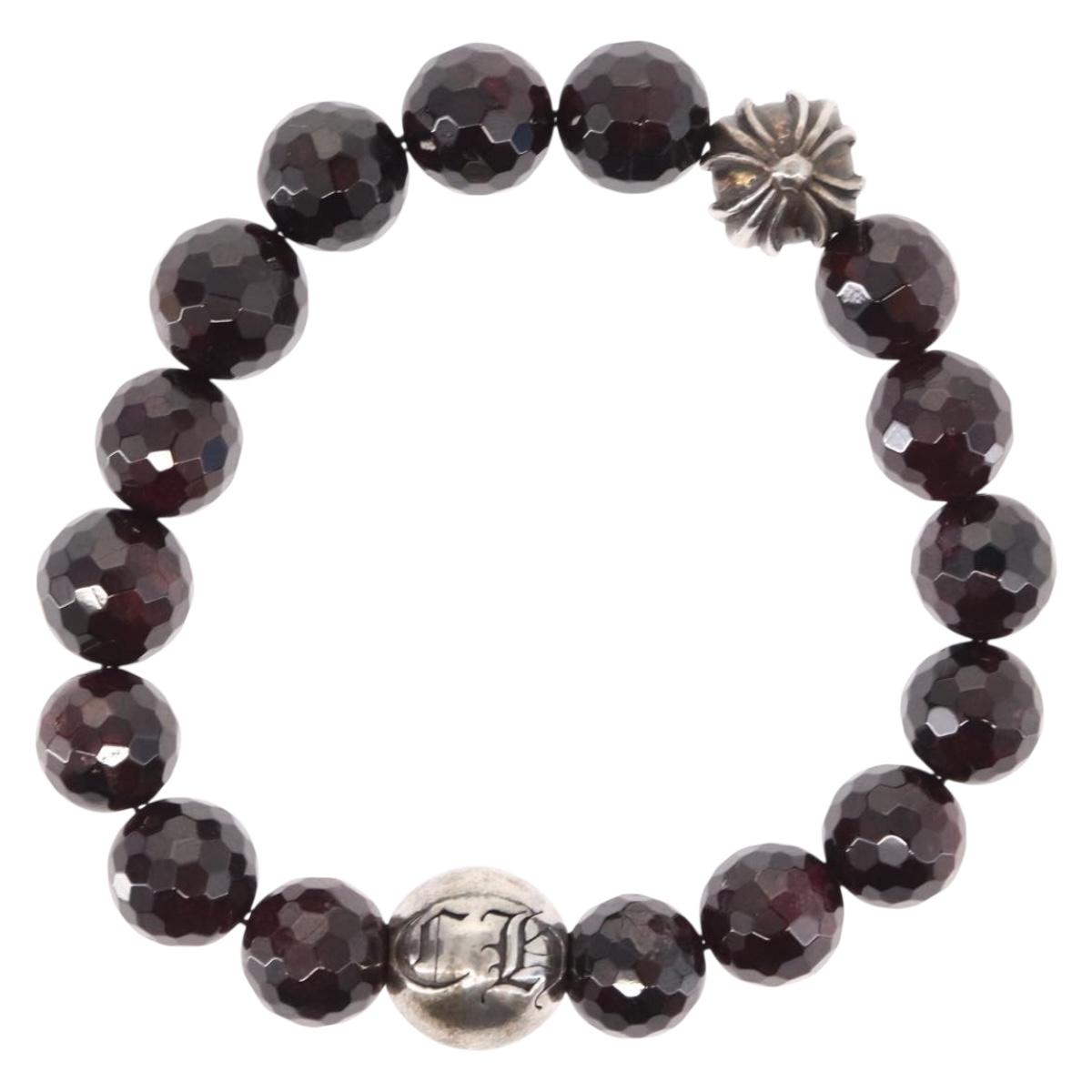 Chrome Hearts CH Plus Cross Ball Garnet 0.4"" Bead Bracelet Ag925 Auth 143052M