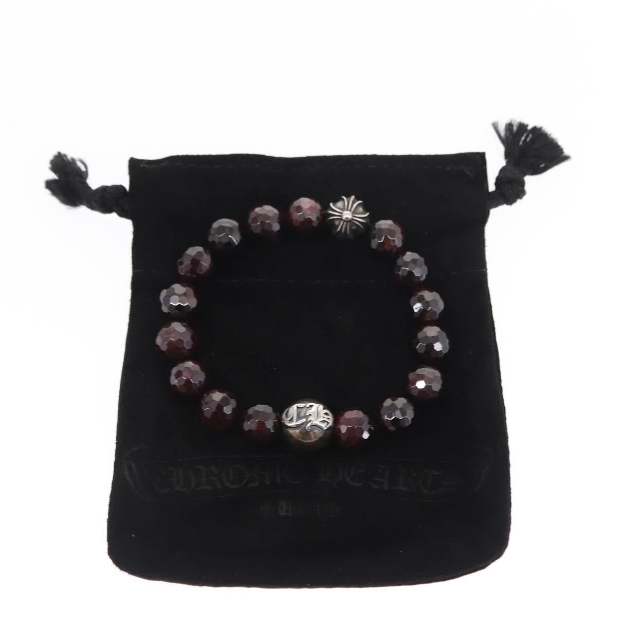 Chrome Hearts CH Plus Cross Ball Garnet 0.4"" Bead Bracelet Ag925 Auth 143053M