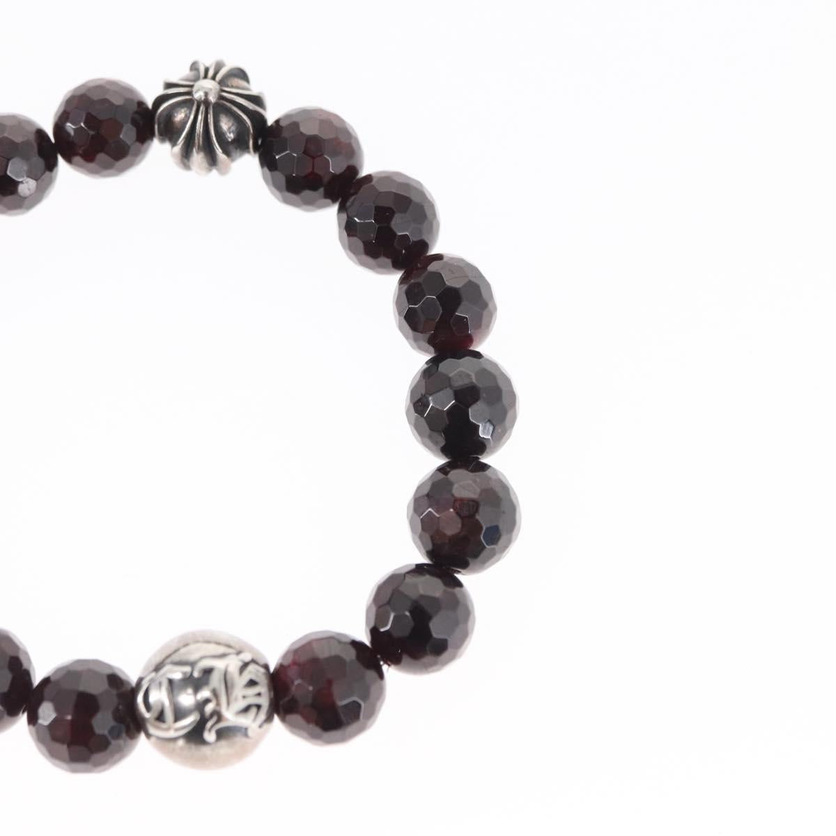 Chrome Hearts CH Plus Cross Ball Garnet 0.4"" Bead Bracelet Ag925 Auth 143053M