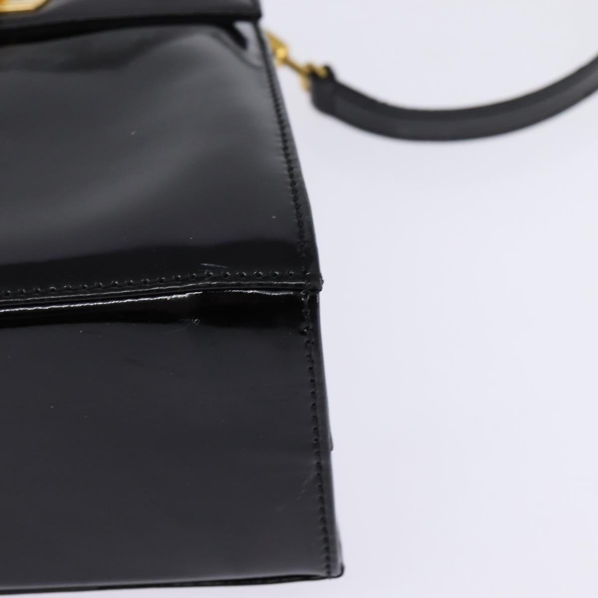 Salvatore Ferragamo Gancini Hand Bag Patent leather 2way Black Gold Auth 143083