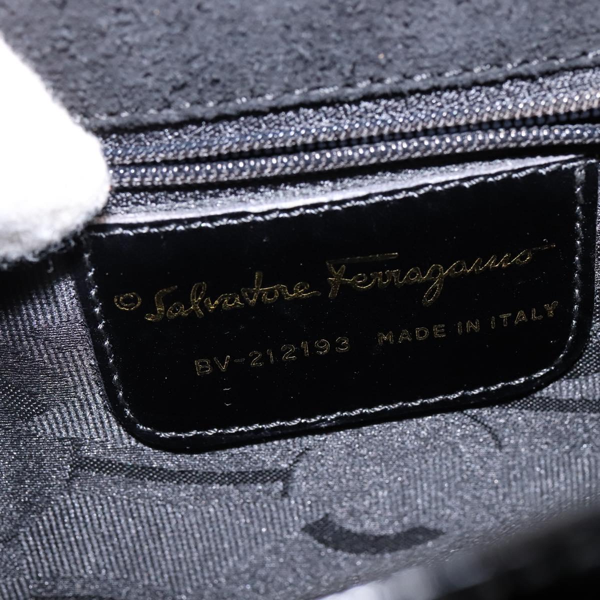 Salvatore Ferragamo Gancini Hand Bag Patent leather 2way Black Gold Auth 143083