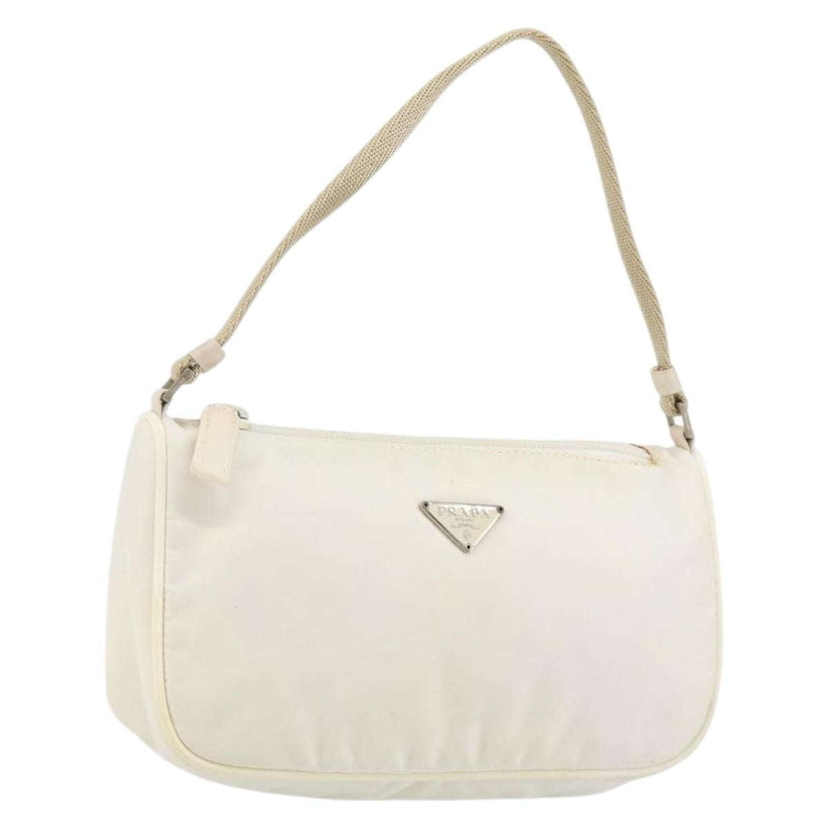PRADA Accessory Pouch Nylon White Silver Auth 143085