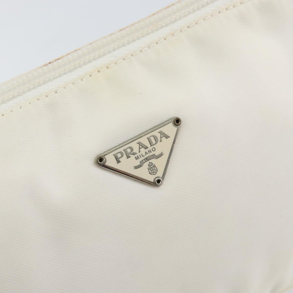 PRADA Accessory Pouch Nylon White Silver Auth 143085