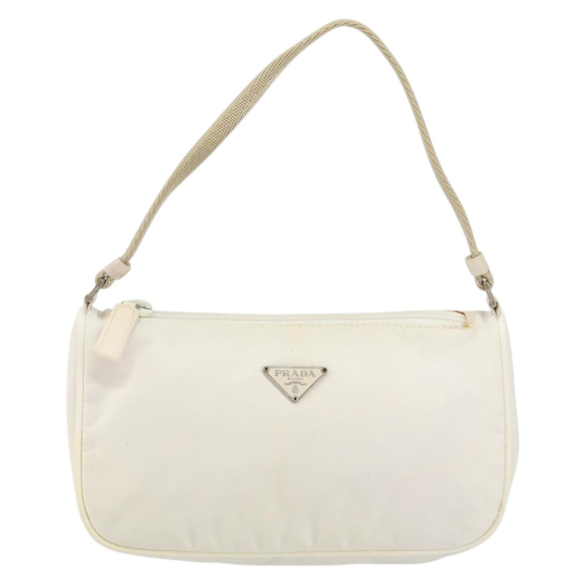 PRADA Accessory Pouch Nylon White Silver Auth 143085