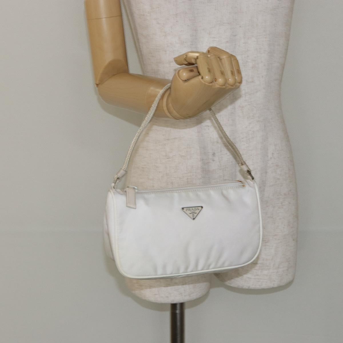 PRADA Accessory Pouch Nylon White Silver Auth 143085